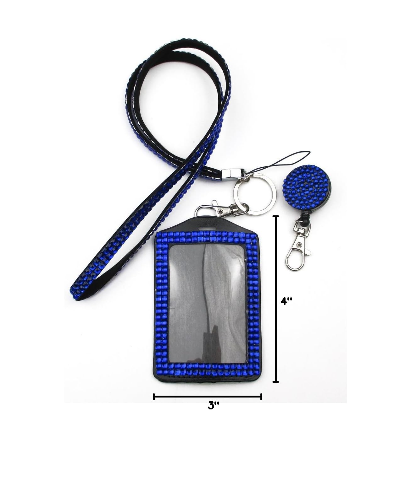 ALL in ONE Rhinestone Lanyard - Bling Crystal Necklace with Badge Reel & Card Holder for Business ID/Key - Royal Blue | Perfect for Office, Events & Work Accessories