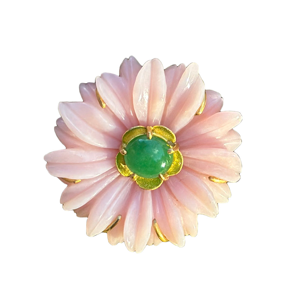 Stephanie Albertson Handmade Pink Opal Flower Pendant with Green Jade Center - Elegant Jewelry for Women, Perfect Gift for Birthday, Anniversary & Special Occasions