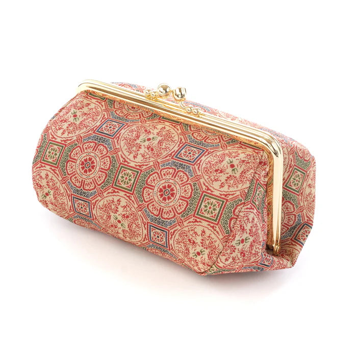 Authentic Kyoto Nishijin Silk Small Pouch - Exquisite Dragon & Floral Design in Red | Japanese Handmade Cosmetic & Makeup Bag | Gamaguchi Style Travel Toiletry Organizer | Perfect for Stationery, Purse Organization & Daily Essentials