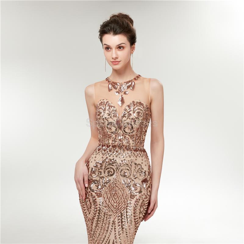 Sparkly Gold Sequin Mermaid Evening Prom Dress for Women - Elegant Long Gown for Party, Homecoming, and Special Occasions