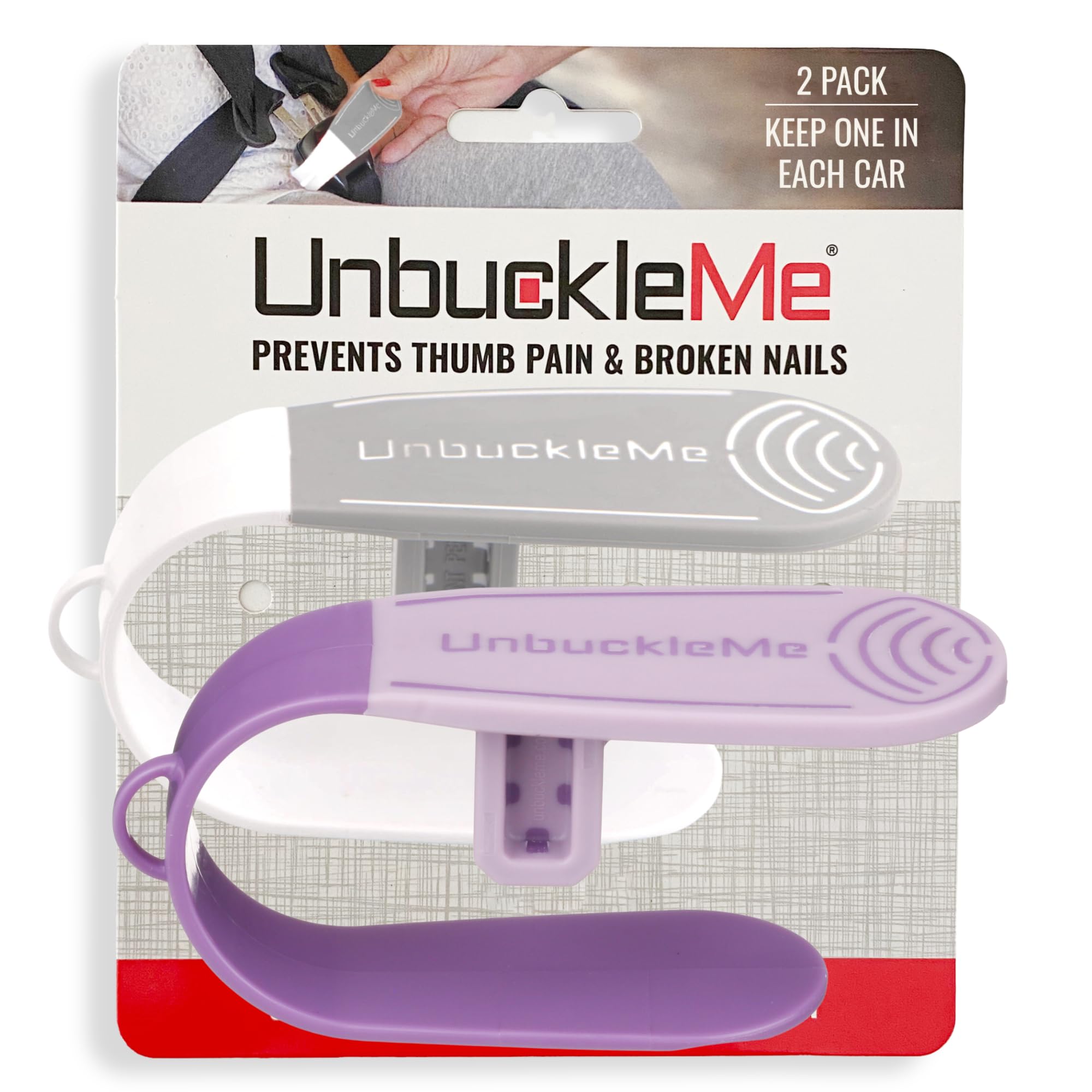 UnbuckleMe Car Seat Buckle Release Tool - Gray & Purple 2 Pack - Easy Child Safety Solution for Parents - Perfect for Travel, School Pickup & Emergency Situations