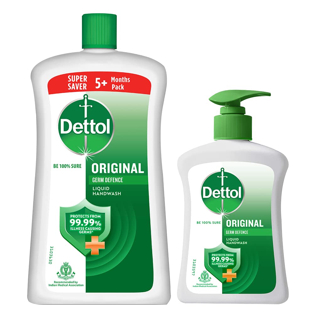**Dettol Original Germ Protection Handwash Liquid Soap Refill - 900ml + Free 200ml Pump (Any Variant) | Antibacterial Hand Wash for Home, Office & Travel**
