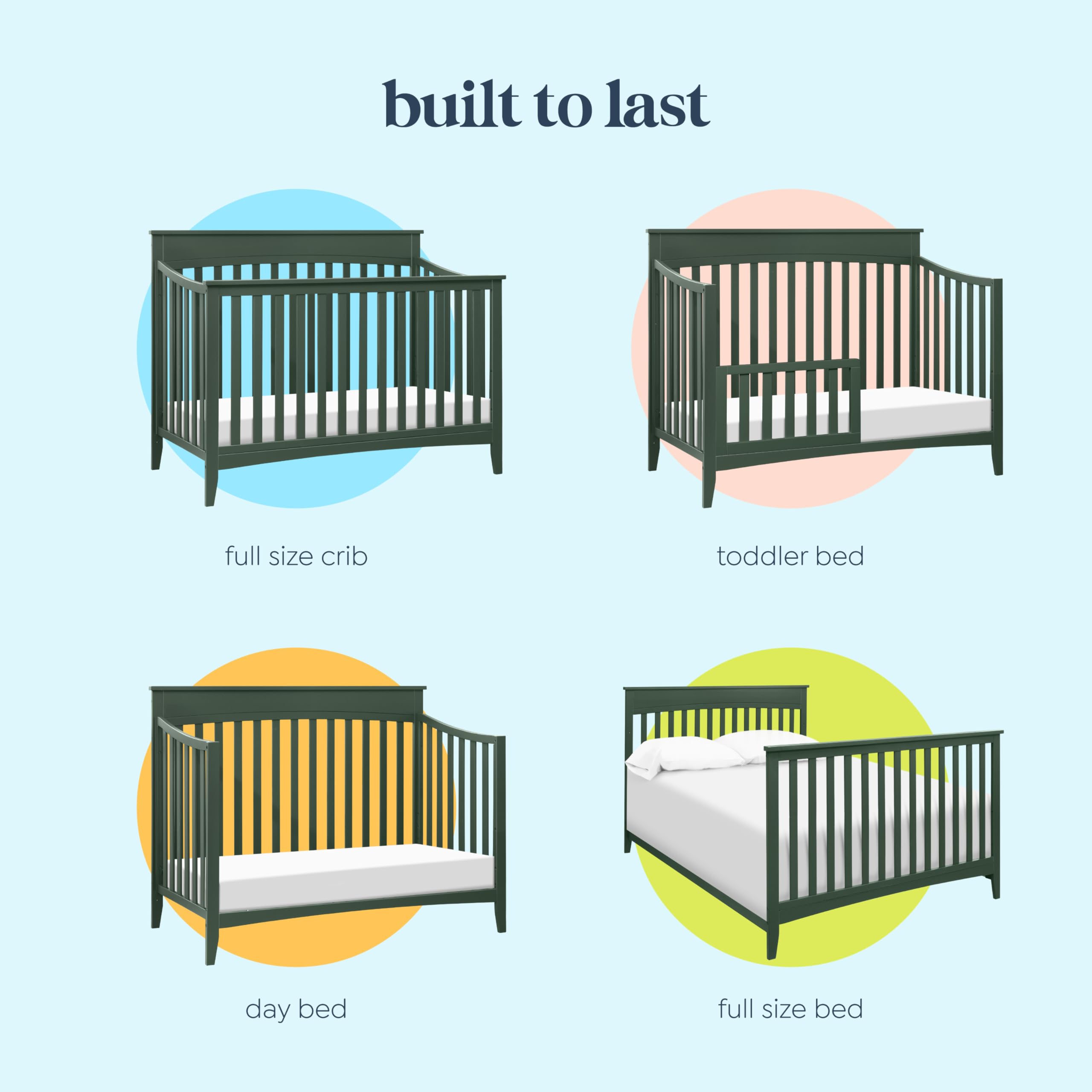 DaVinci Grove 4-in-1 Convertible Baby Crib - GREENGUARD Gold Certified, Converts to Toddler Bed, Daybed & Full Size Bed - Adjustable Height Wooden Crib in Forest Green - Perfect for Nursery, Bedroom & Growing Toddlers