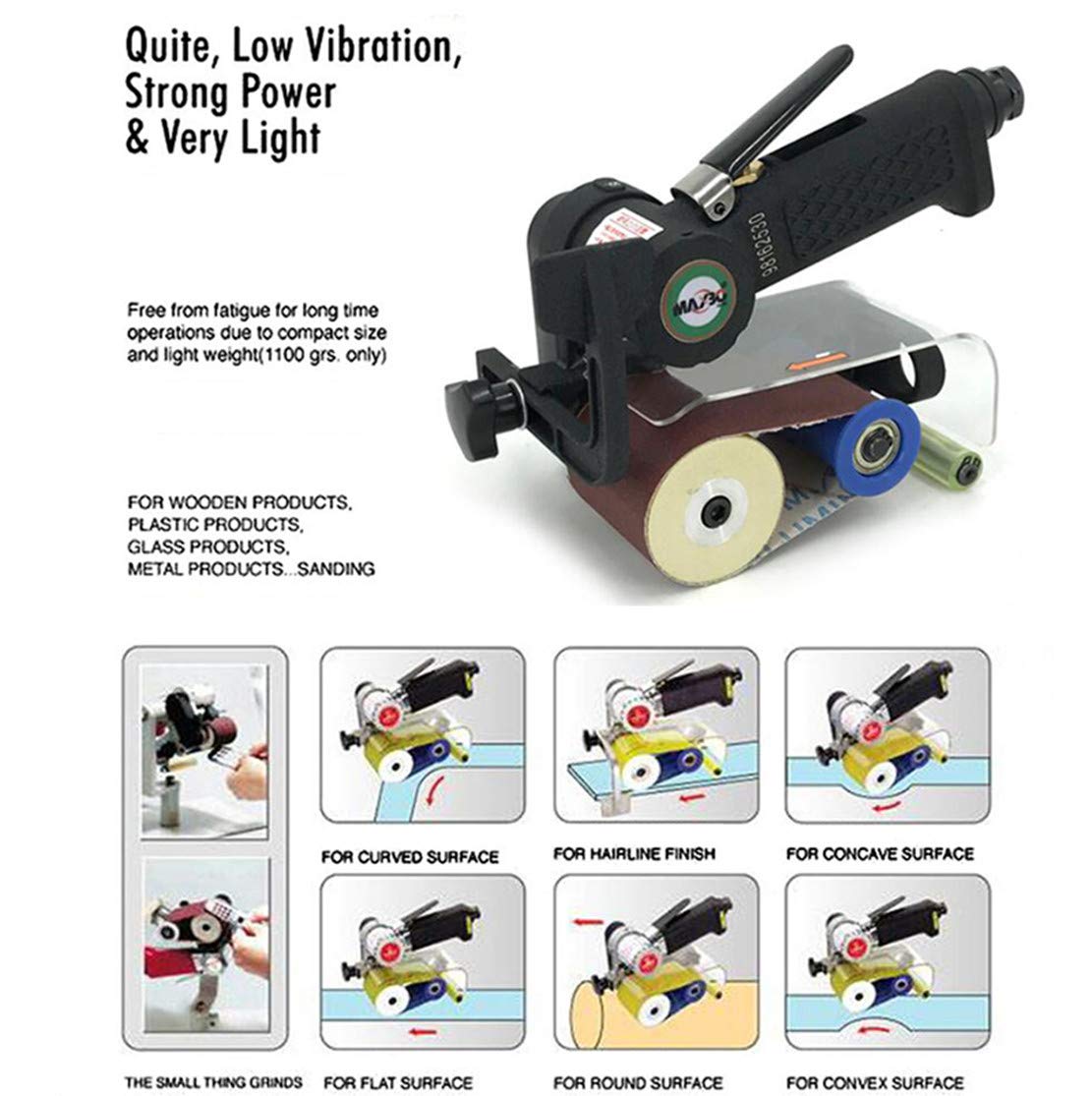 CY-39360 Pneumatic Belt Sander Polisher - Air Powered Belt Grinding and Polishing Machine for Metal, Wood & Automotive Surface Finishing - Perfect for DIY Projects, Metal Fabrication & Woodworking
