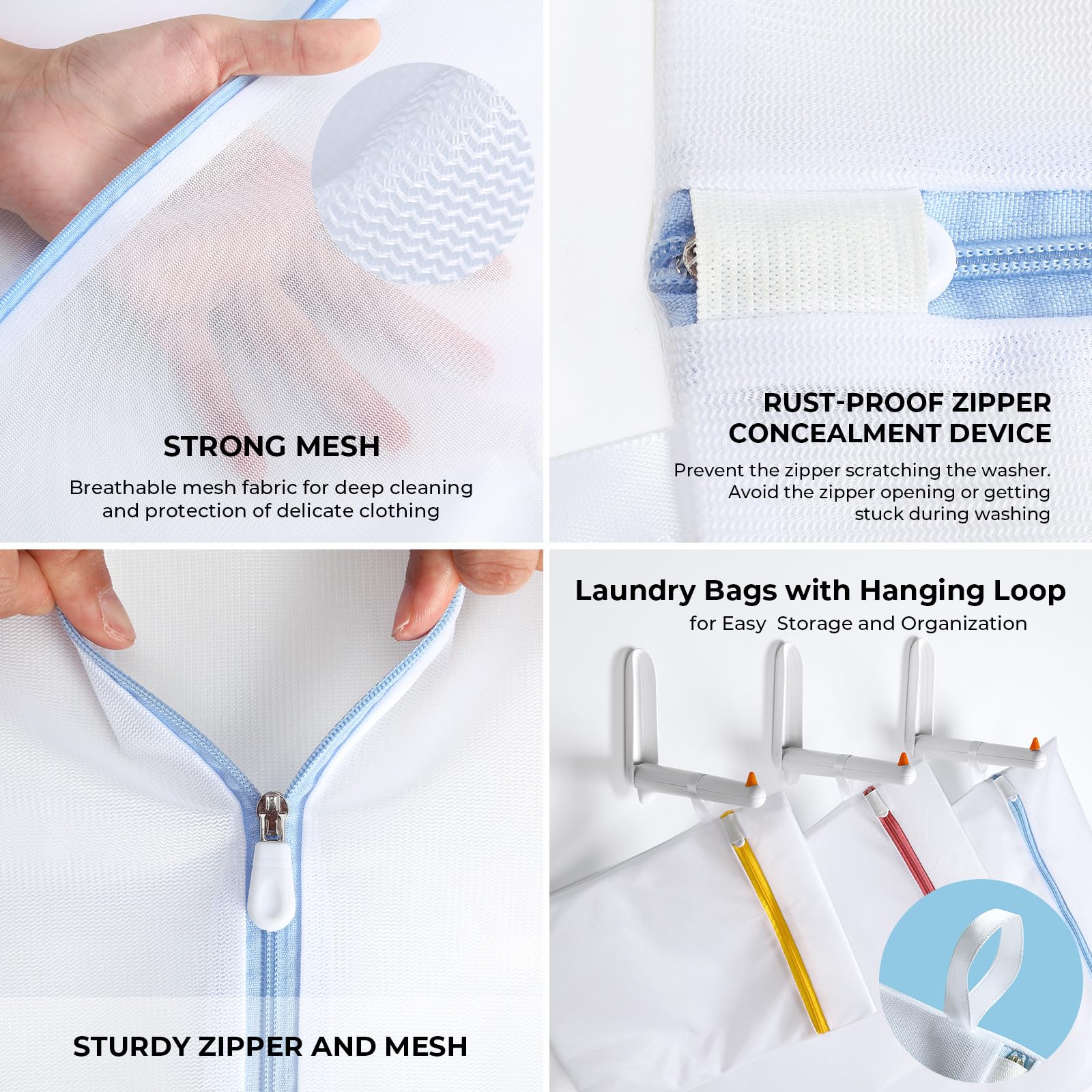 9 Pack Mesh Laundry Bags with Sturdy Zipper - Breathable Wash Bags for Delicates, Lingerie, Underwear, Socks & Shoes - Durable Hanging Loop & Fine Net Design - Perfect for Travel, Gym, Dorm & Home Laundry Organization