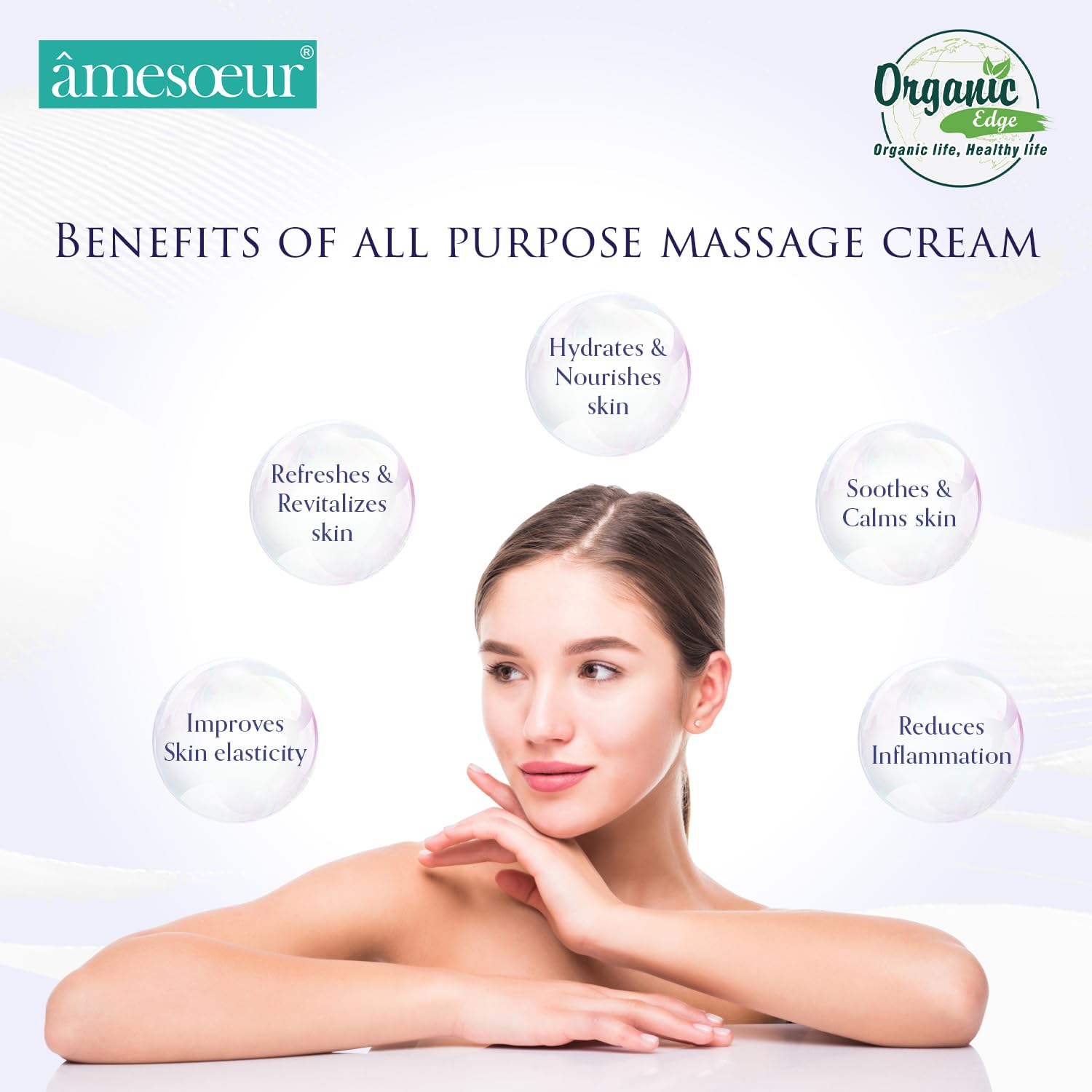 Amesoeur All-Purpose Massage Cream with Blueberry Extract & Vitamin E - Deep Hydration & Nourishment for Relaxation & Skin Care - 200g - Perfect for Spa, Home Massage & Dry Skin Relief