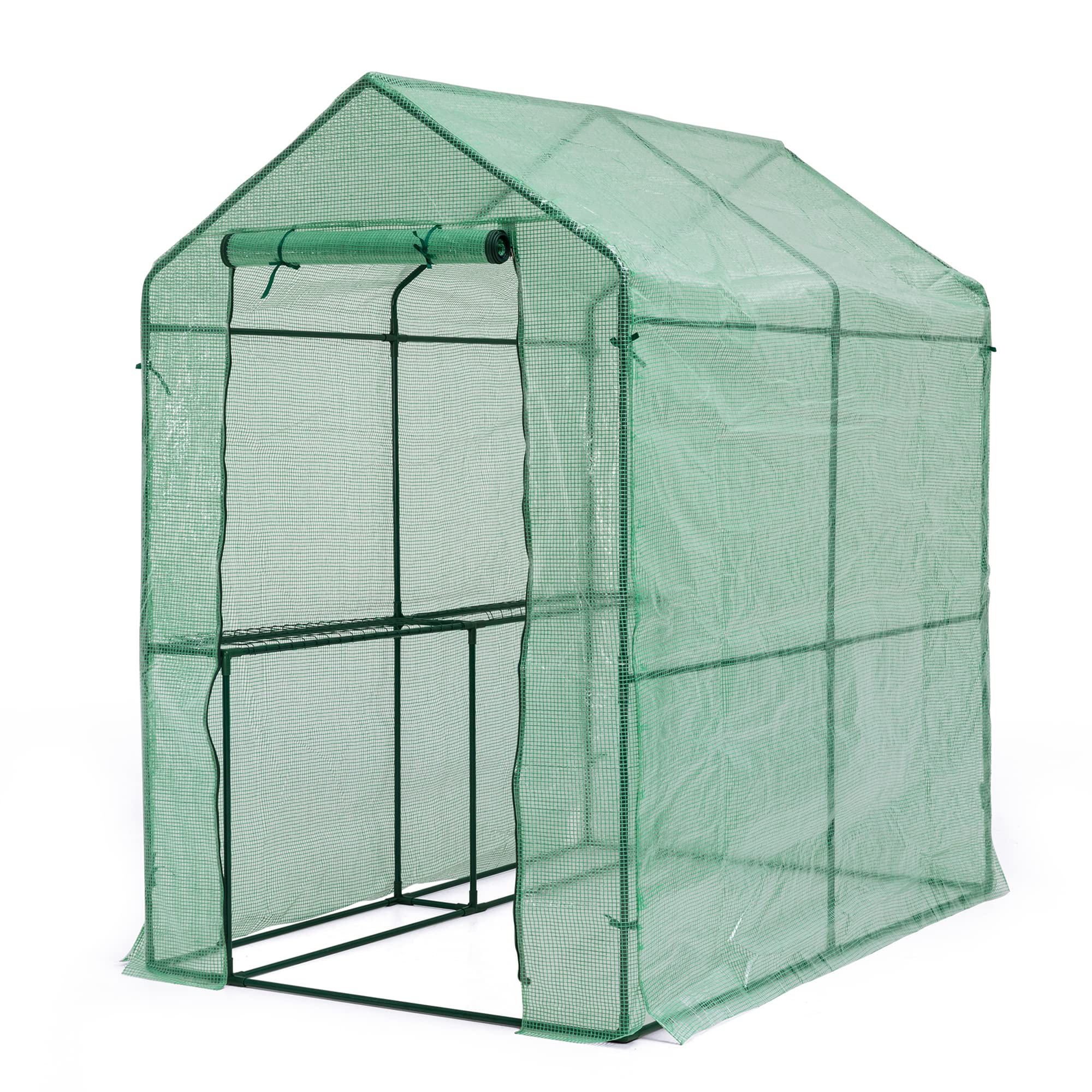 Glitzhome 2-Tier 4 Shelves Walk-in Plant Greenhouse with Green PE Cover - Indoor/Outdoor Gardening Solution for Herbs, Flowers & Vegetables | Perfect for Backyard, Patio & Urban Farming