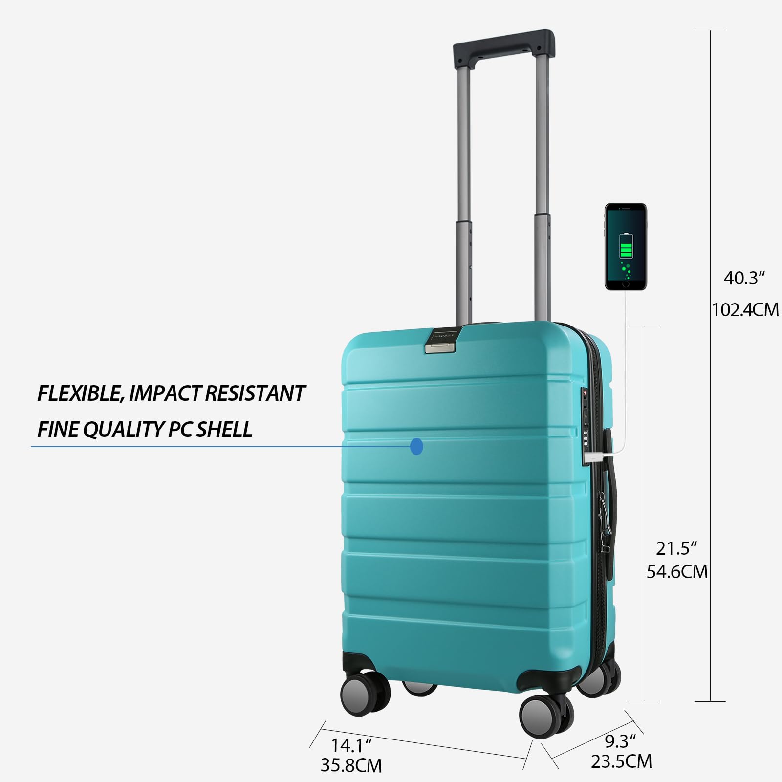 KROSER 20-Inch Expandable Hardside Carry-On Luggage with 360° Spinner Wheels, TSA Lock & USB Charging Port - Durable Lightweight Suitcase for Air Travel (Lake Blue) | Perfect for Business Trips & Weekend Getaways
