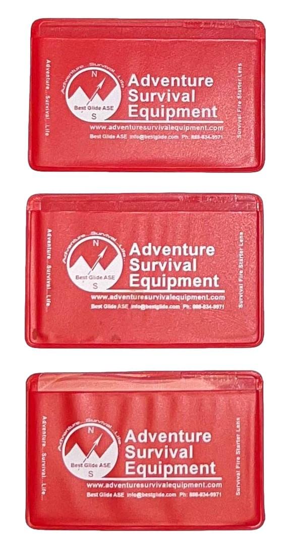 Credit Card Size Fresnel Lens Fire Starter and Magnifier Lenses (3 Pack - Red) - Perfect for Camping, Survival Kits, and Outdoor Adventures