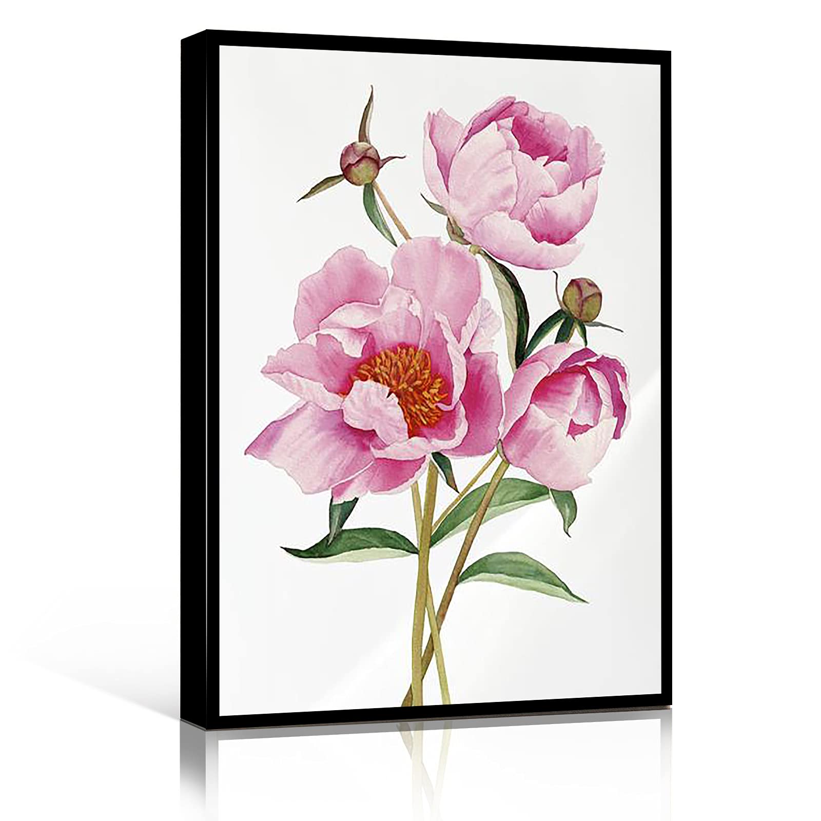 12x18 Inch Framed Floral Wall Art Canvas - Watercolor Peony Painting, Botanical Decor for Living Room, Bedroom & Office