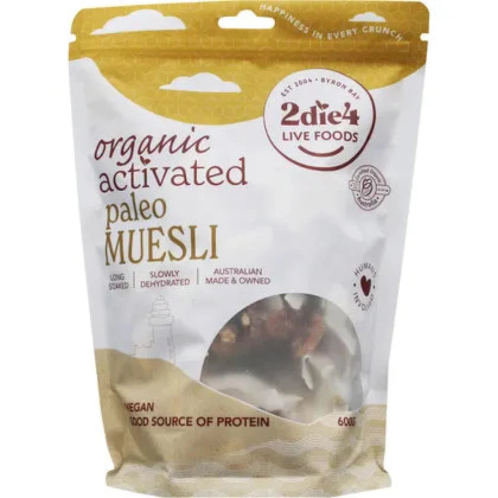 2DIE4 LIVE FOODS Activated Organic Paleo Muesli 600g - Gluten-Free Breakfast Cereal for Healthy Lifestyle | Perfect for Keto Diet, Vegan Snacks & On-the-Go Nutrition