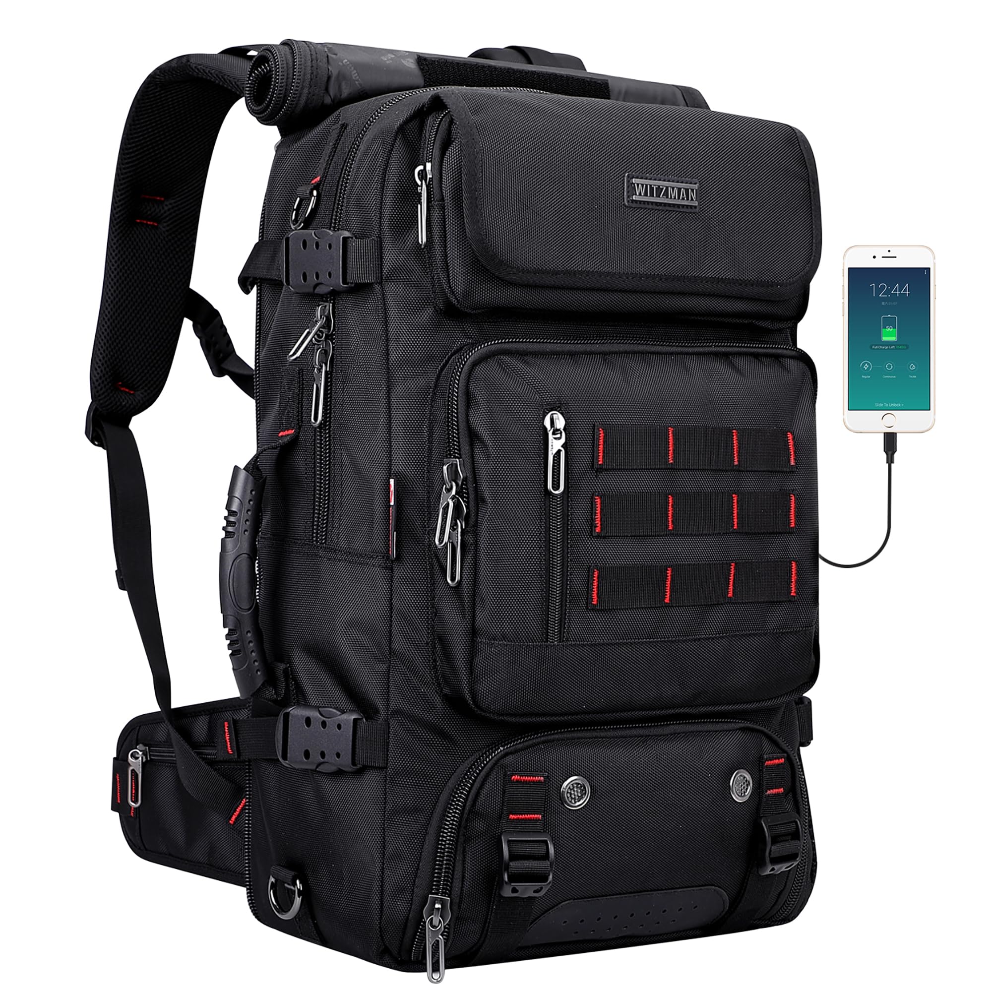 WITZMAN Airline Approved Carry On Travel Backpack for Men - Convertible Nylon Duffle Backpack Luggage Bag (B682 Black) - Perfect for Business Trips, Weekend Getaways & Air Travel