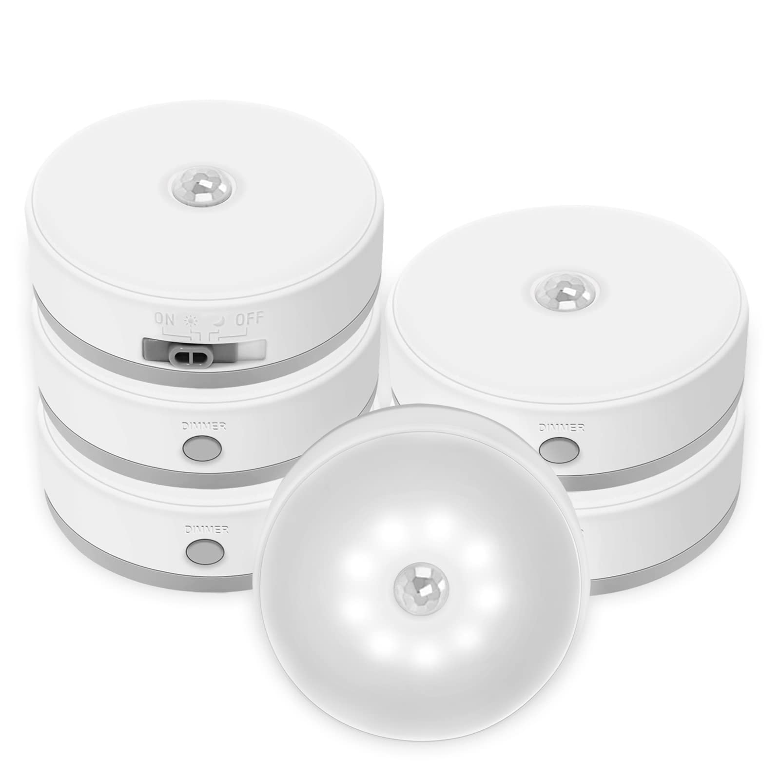 Haohiyo 6 Pack LED Motion Sensor Lights - Battery Powered Wireless Under Cabinet Lighting, Closet Light, Puck Lights for Kitchen, Hallway, Bedroom, Pantry - Energy Efficient Step & Counter Lighting Solution
