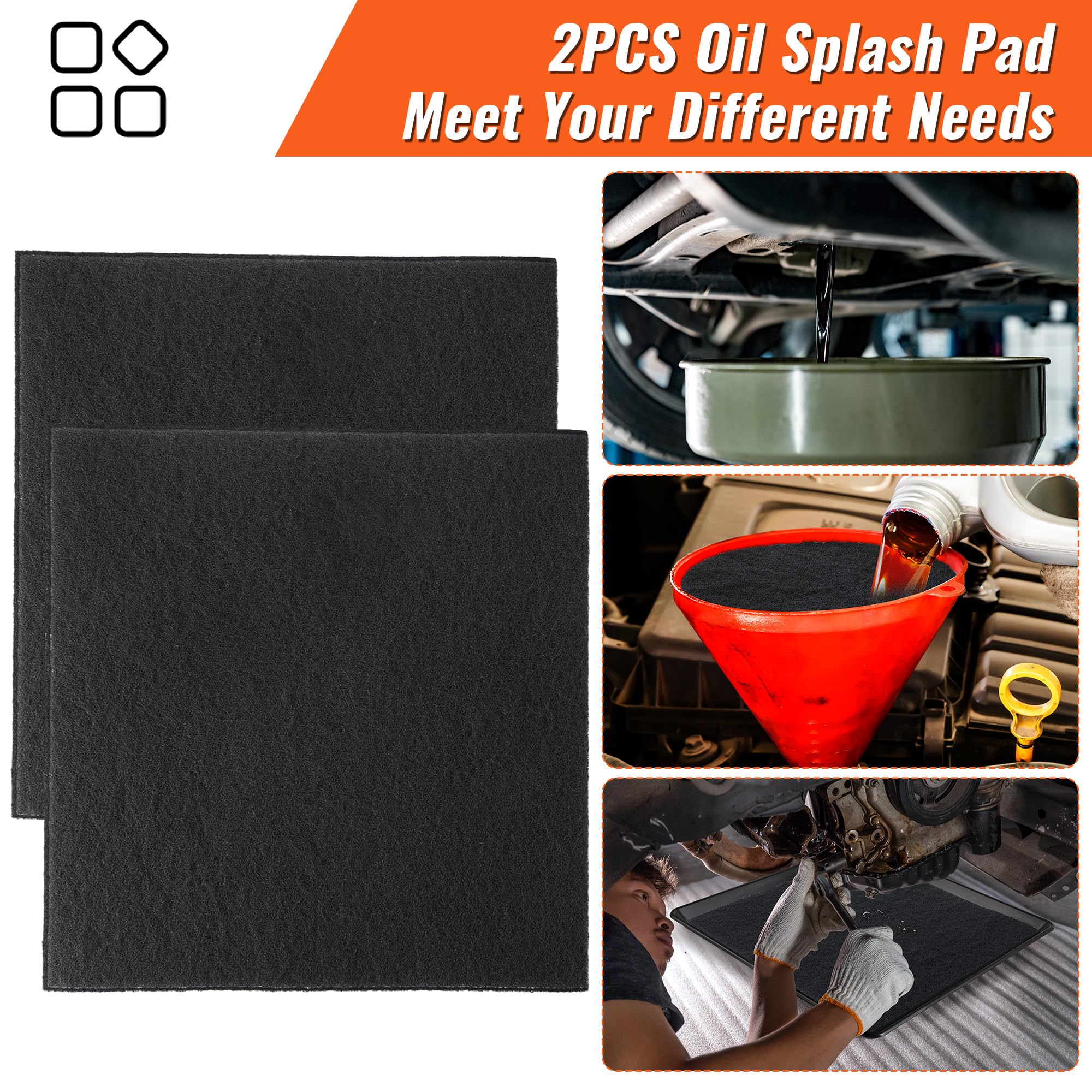 Saillong 2 Pack 22 Inch Oil Drain Splash Pads - No Splatter Square Pads for Car Oil Changes & Transmission Fluid Drain Pan - Black - Perfect for DIY Auto Maintenance & Garage Use