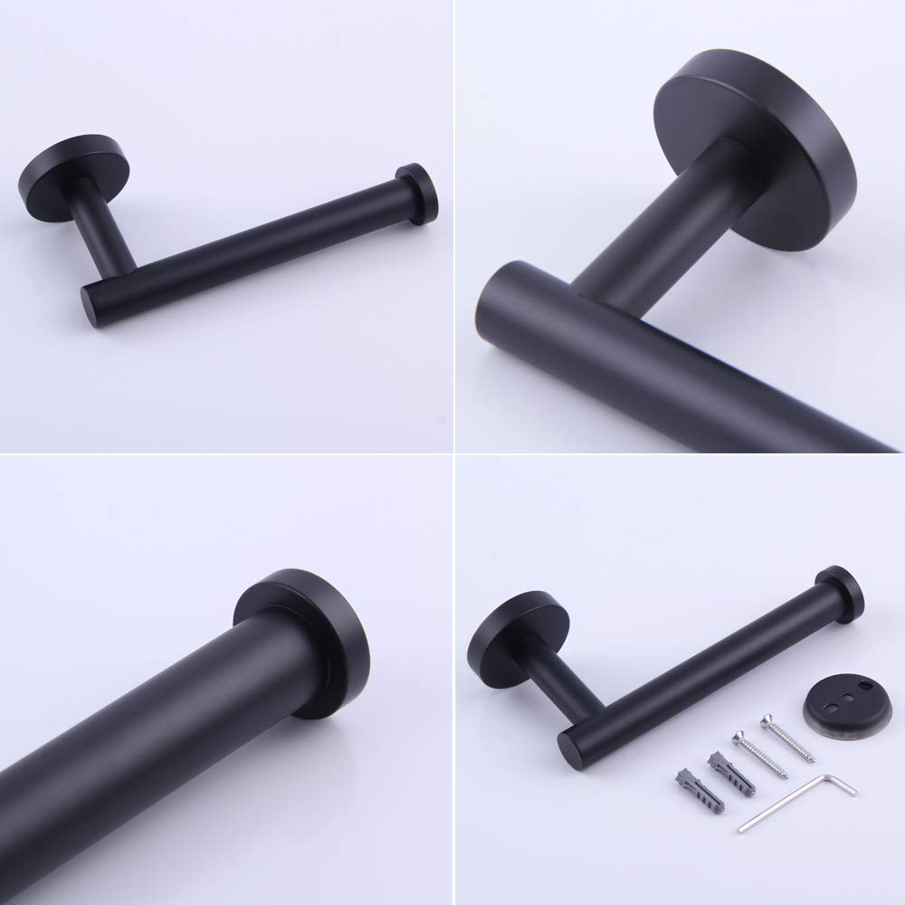 BEIGEEWY 4-Piece Matte Black Bathroom Hardware Set - SUS304 Stainless Steel Wall Mounted Towel Bar, Toilet Paper Holder & 2 Robe Hooks - Modern Bathroom Accessories for Home & Hotel Use