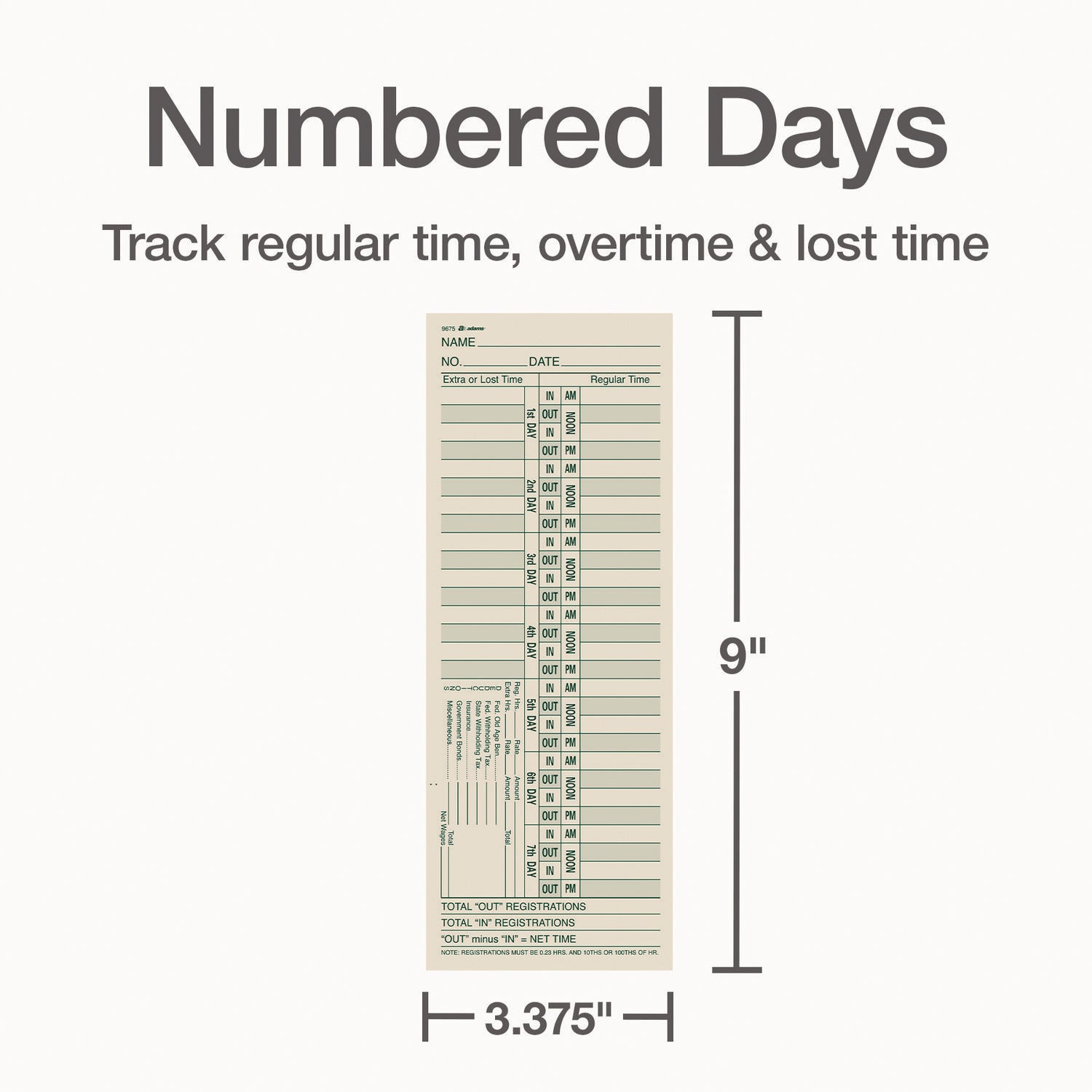 Adams® Bi-Weekly Time Cards for Acroprint, Amano & Lathem Time Clocks - 2-Sided Design, 3.38