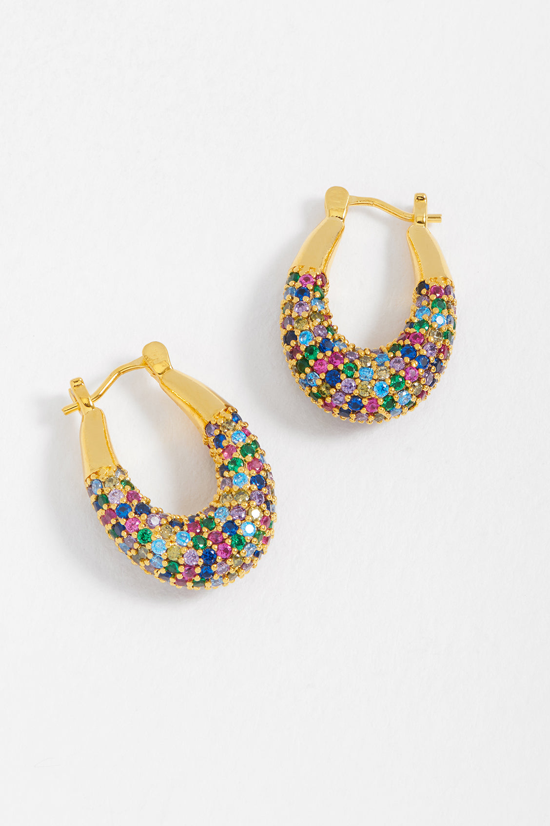 Rainbow CZ Chubby Oval Hoop Earrings - Sparkling Cubic Zirconia Studded Statement Jewelry for Women | Perfect for Parties, Weddings & Everyday Wear