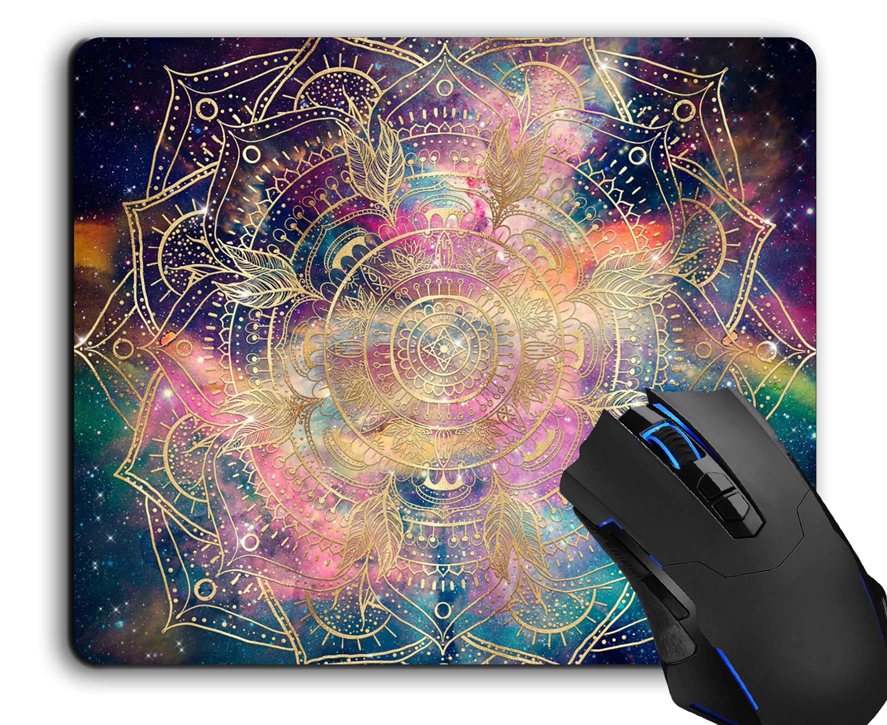 Premium Gold Mandala Watercolor Nebula Mouse Pad - Non-Slip Rubber Base Computer Desk Accessory for Laptop & PC - Perfect for Gaming, Office Work & Home Use