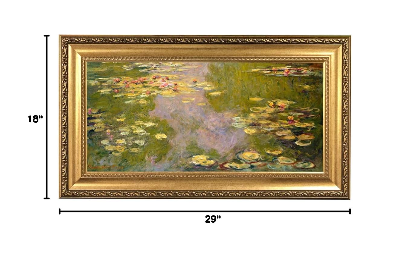 Claude Monet Water Lilies Oil Painting Reproduction - Giclee Wall Art Canvas Print, Framed 29x18 Inches, Handmade Decor for Living Room & Bedroom