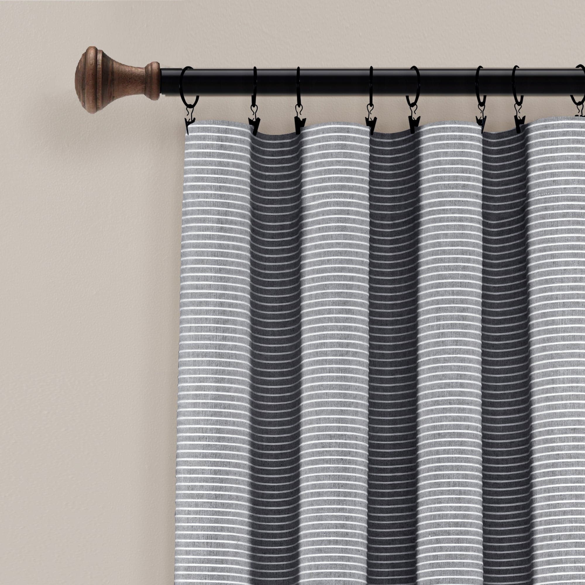 Farmhouse Style Button Stripe Yarn Dyed Woven Cotton Blend Curtain Panel Set - Light Filtering Window Treatments for Living Room, Bedroom & Dining Room
