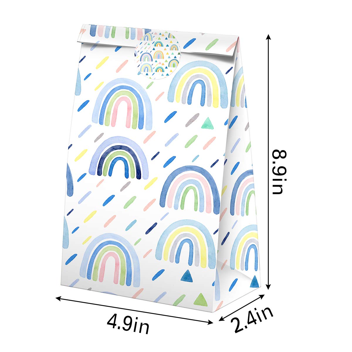 Boho Rainbow Party Favors Candy Bags with Stickers - Colorful Rainbow Themed Goodie Gift Treat Bags for Birthday Parties, Baby Showers & Celebrations - Bulk Party Supplies for Kids & Adults