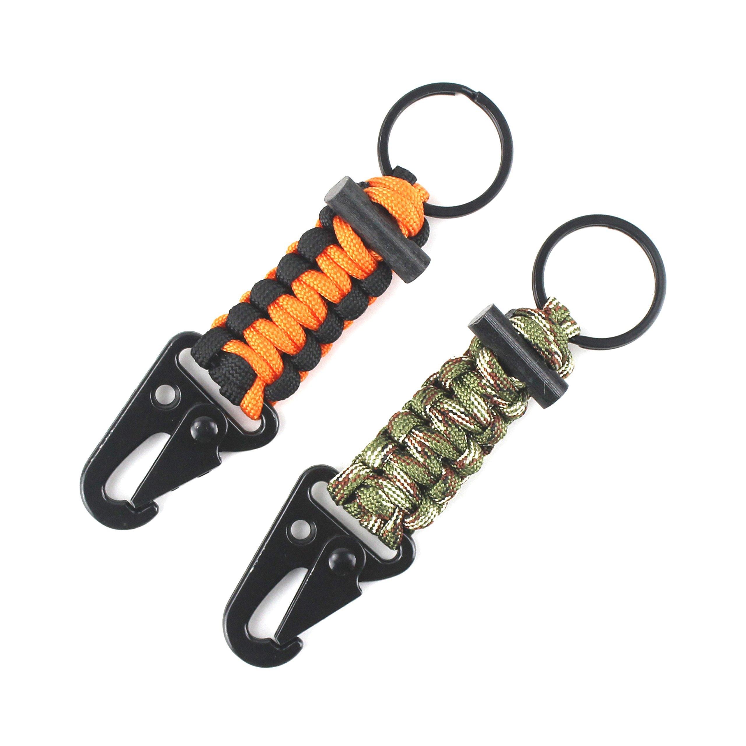 Paracord Keychain Carabiner 2PCS Pack - Heavy Duty Survival Paracord Lanyard with Fire Starter for Outdoor Camping, Hiking & Emergency Preparedness