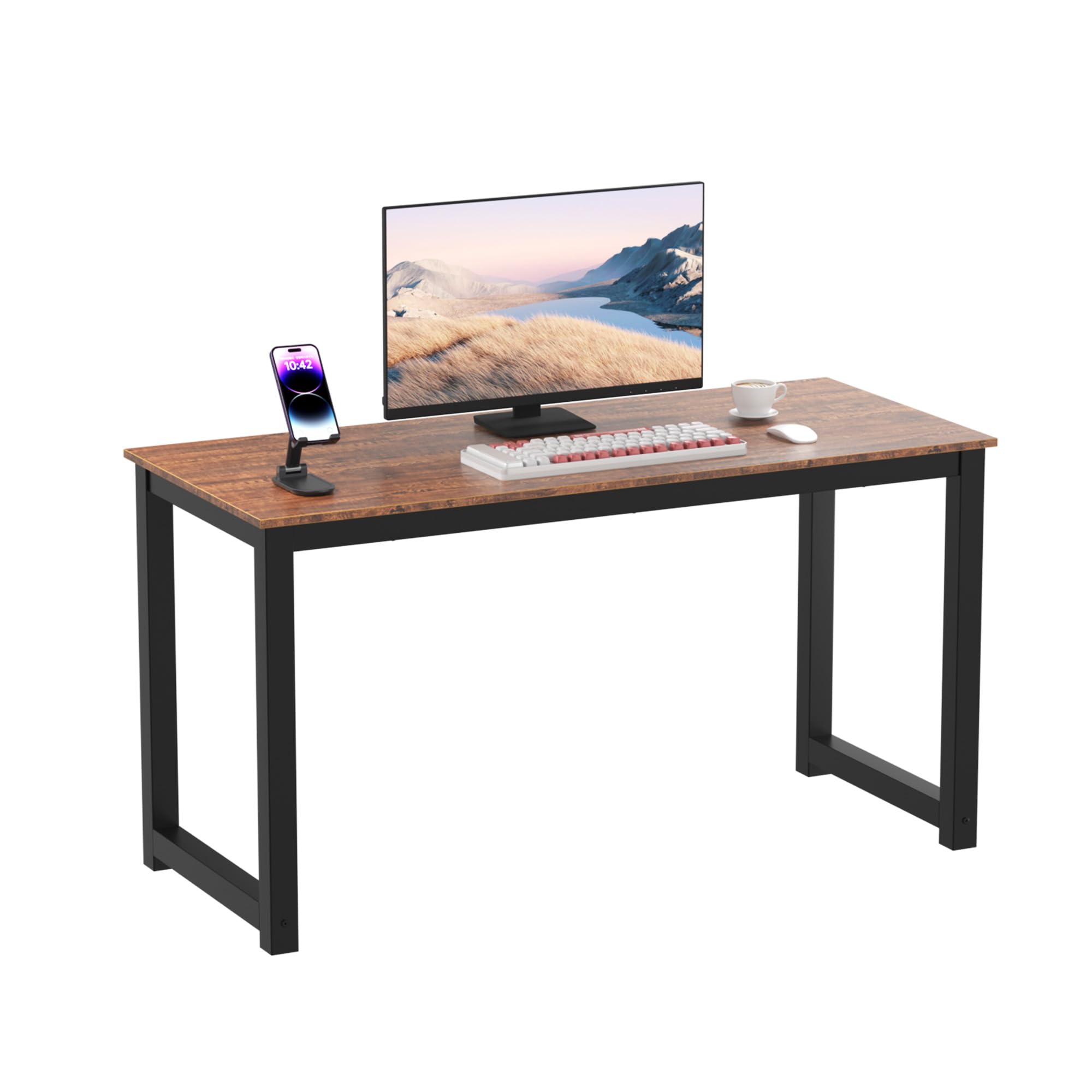 55 Inch Modern Industrial Computer Desk - Home & Office Workstation with Leg Bars, Rustic Brown Writing Table for PC & Laptop | Perfect for Small Spaces, Gaming Setup & Remote Work