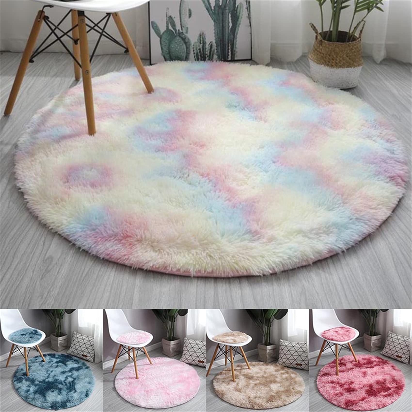 Soft Round Area Rugs 180cm - Non-Slip Circular Carpet for Living Room, Bedroom, Nursery & Bathroom | Modern Home Decor & Kids Play Mat (Black)