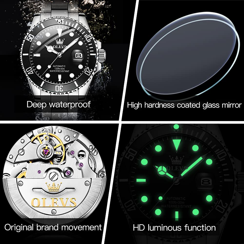 OLEVS Automatic Self-Winding Mechanical Watch for Men - Luxury Stainless Steel Dress Watch with No Battery Needed | Perfect for Business, Formal Events & Everyday Wear