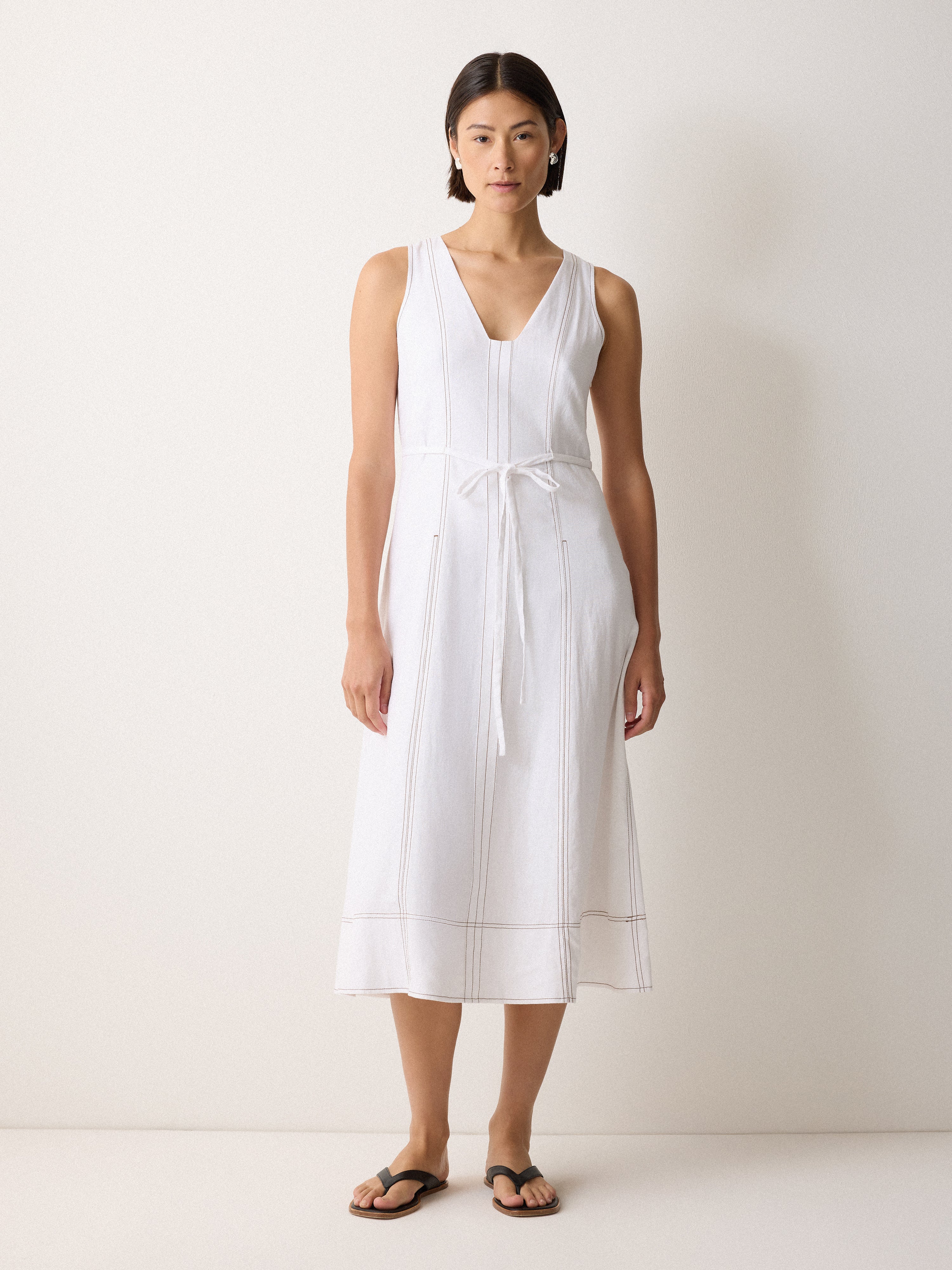 Linen Viscose Stitch Dress for Women - Breathable Summer White Dress | Perfect for Beach Vacations, Garden Parties & Casual Outings