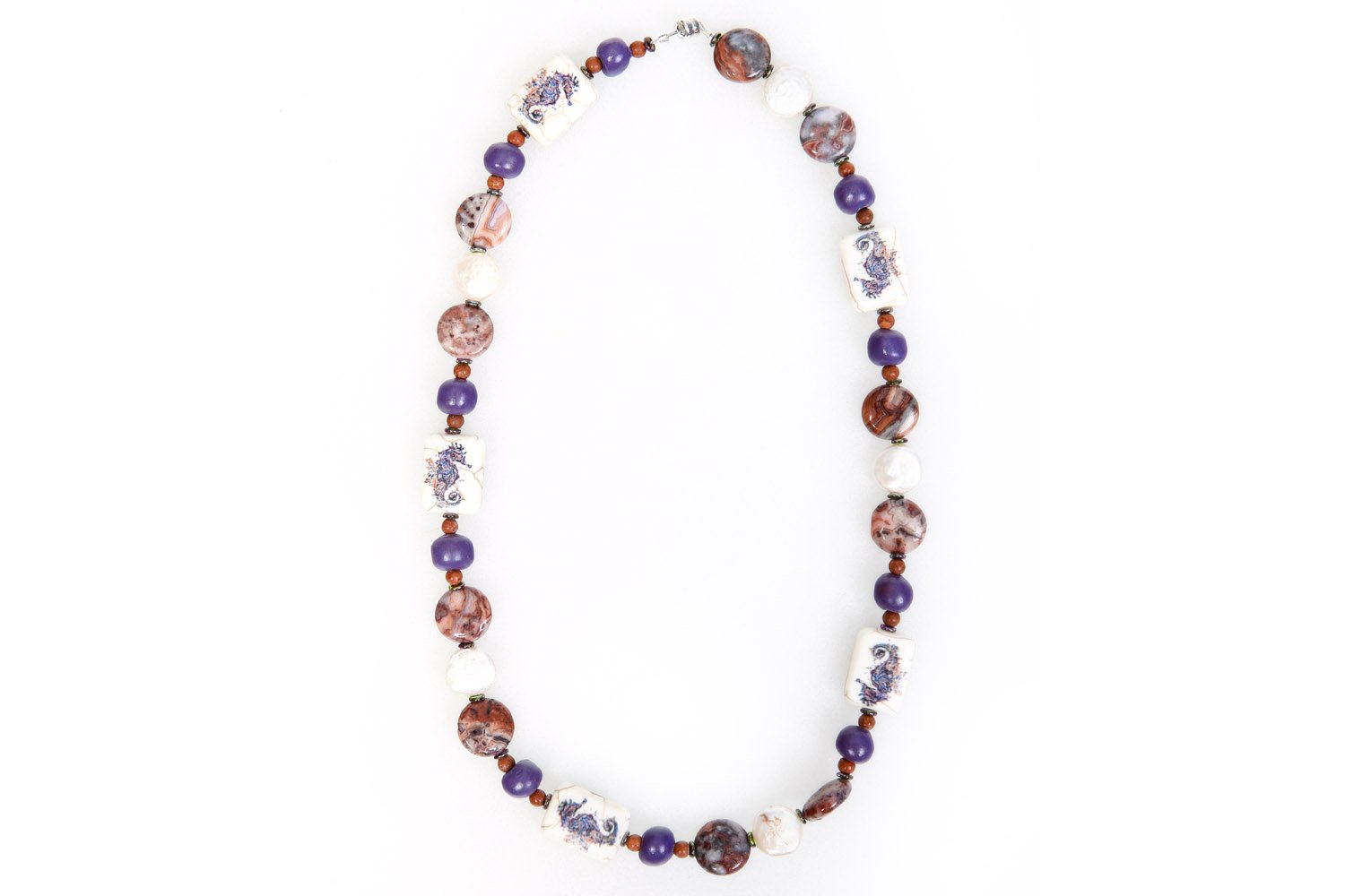 Elegant Seahorse Necklace with Natural Jasper & Pearl - Perfect for Beach Weddings, Boho Jewelry & Gift Ideas