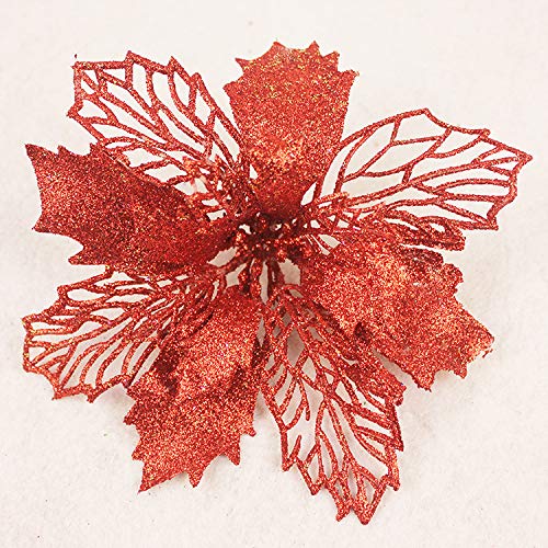 12 Pack Red Glitter Artificial Poinsettia Flowers - 6 Inch (16cm) Christmas Wreath & Tree Decorations - Perfect for Holiday Home Decor, Party Centerpieces, and Festive DIY Crafts