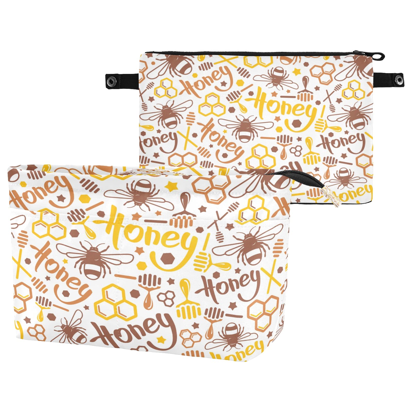 Abstract Bee Honey Tote Bag Organizer Insert with Handle - Multi-Pocket Zippered Purse Organizer for Handbags, Large Size | Perfect for Travel, Work & Daily Organization