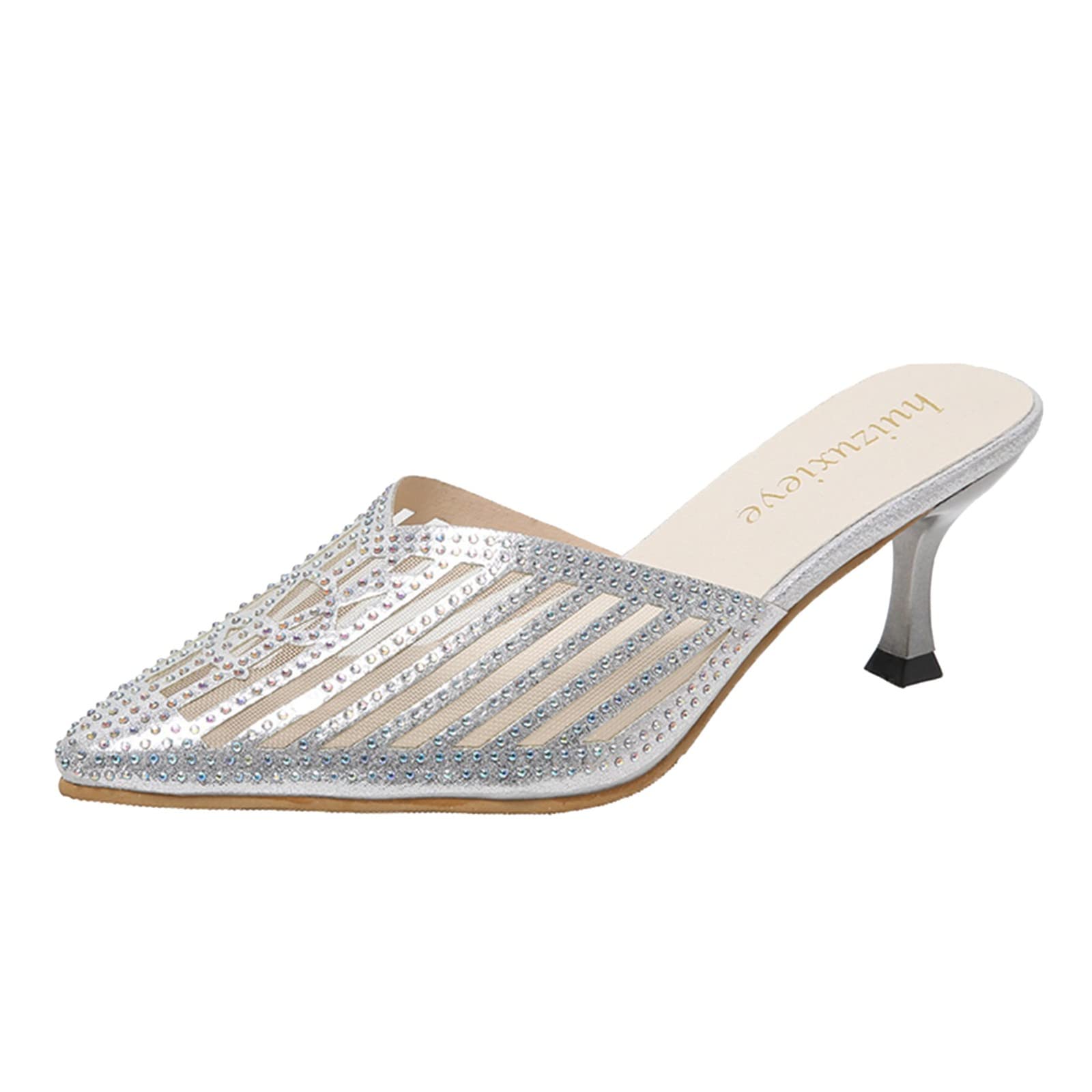 Stylish Women's Summer Rhinestone High Heel Sandals - Pointed Toe Tan Platform Heels for Casual Wear | Perfect for Weddings, Parties & Evening Events