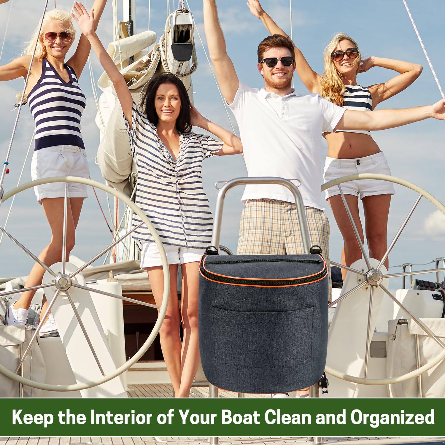 Portable Boat Trash Can - Waterproof Marine Garbage Bin for Boating, Sailing, Fishing & Camping | Reusable Storage Bag for Deck, Dock & RV Use