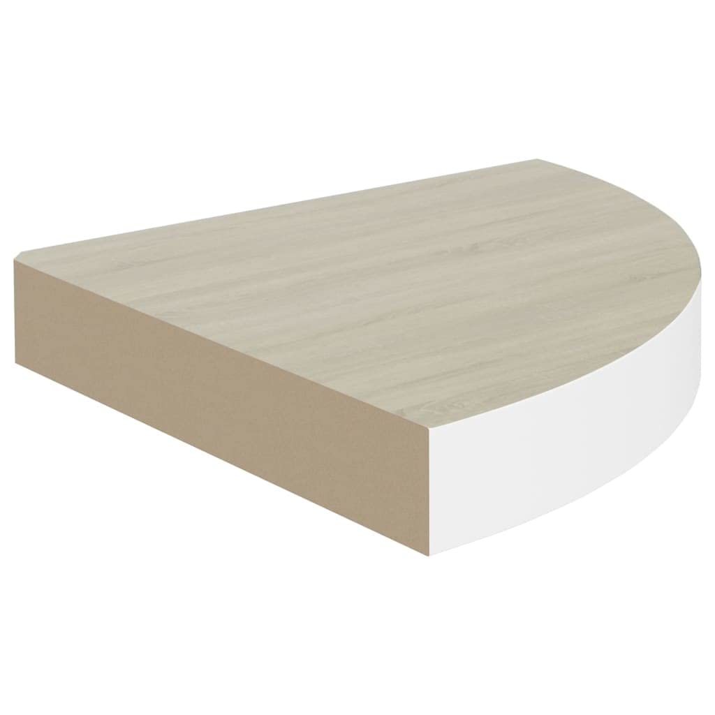 4-Pack Wall Corner Shelves - Floating Oak & White MDF Display Shelves (13.7