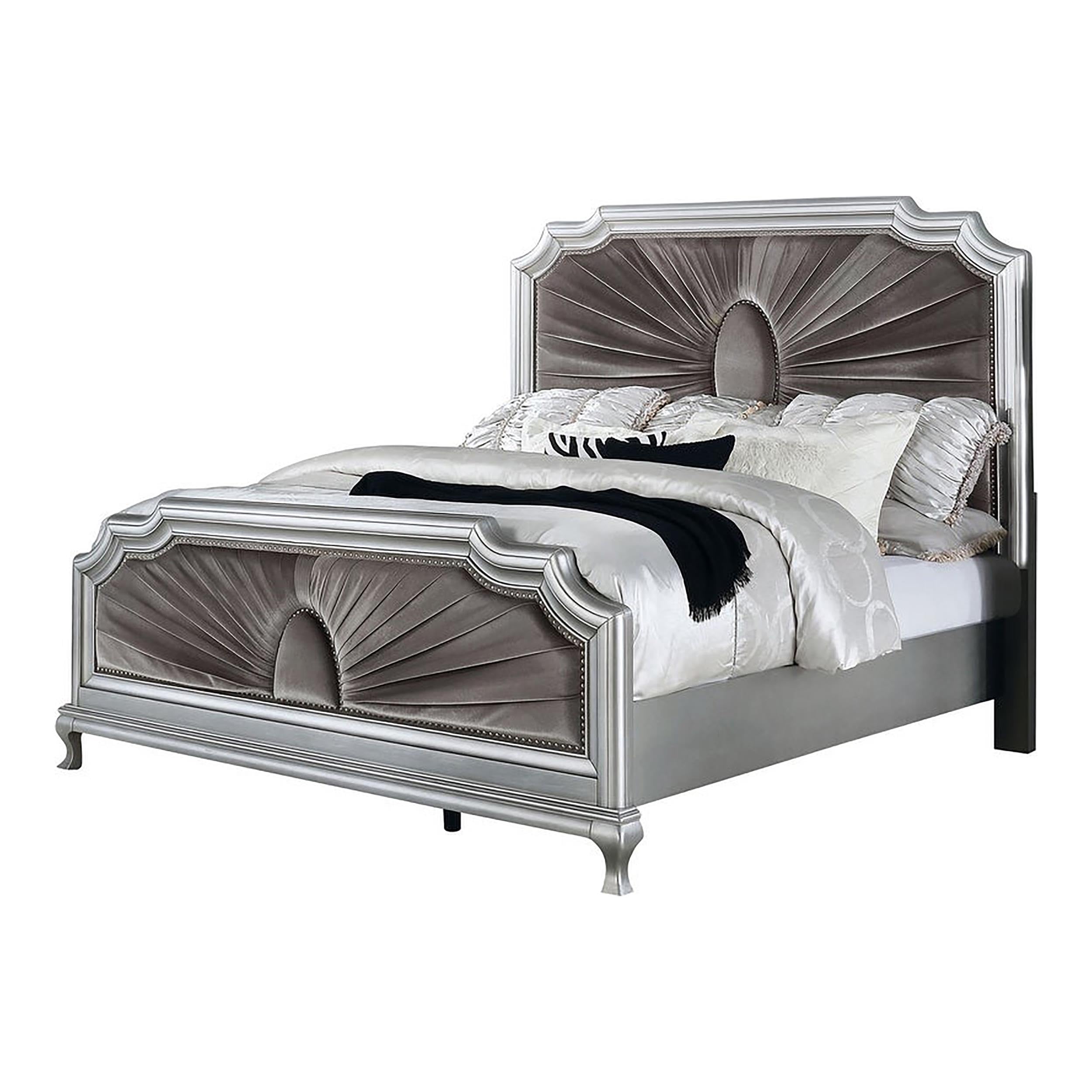 FOA Pappa Glam 3-Piece Silver Wood Bedroom Set - California King Bed & 2 Nightstands | Luxury Modern Bedroom Furniture for Master Suite