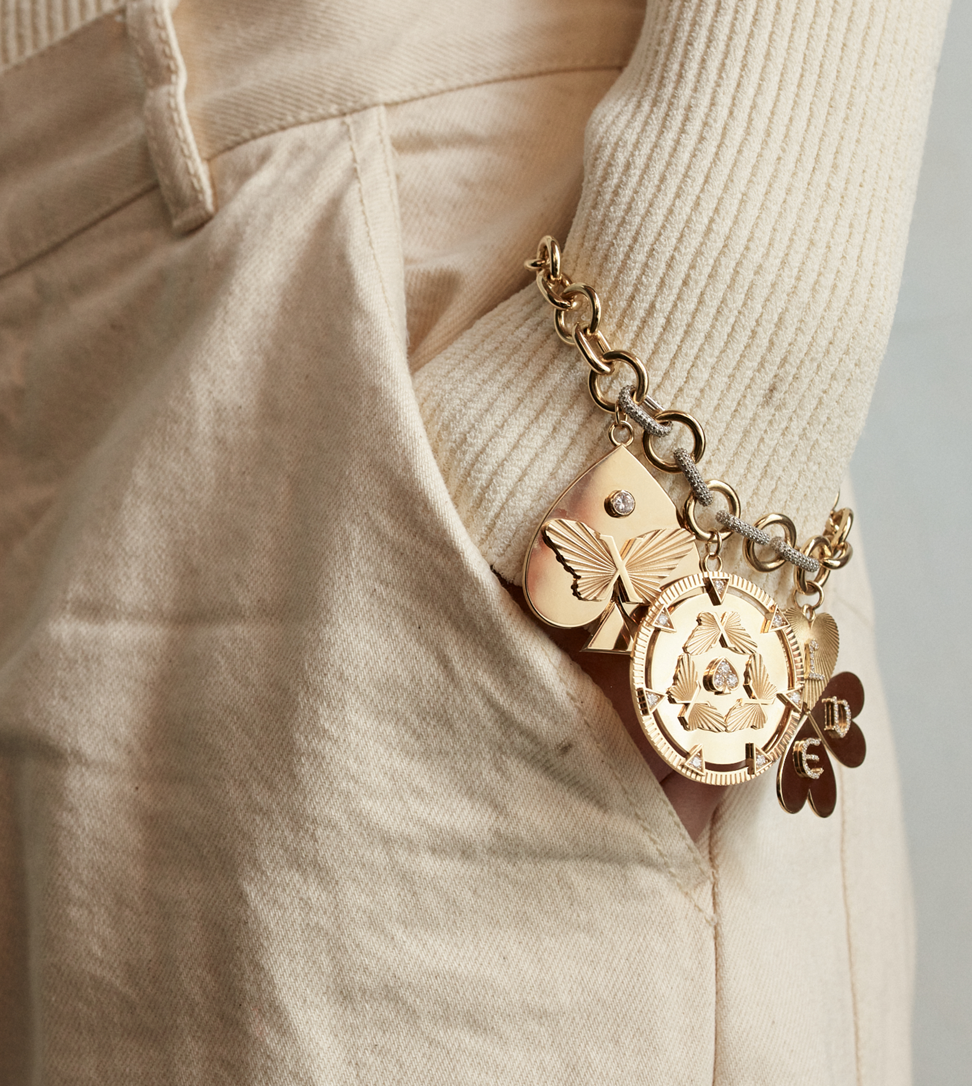 Reverie, Spade & Four Heart Clover: Oversized Pave Mixed Link Bracelet - Elegant Jewelry for Women, Perfect for Parties, Weddings & Special Occasions