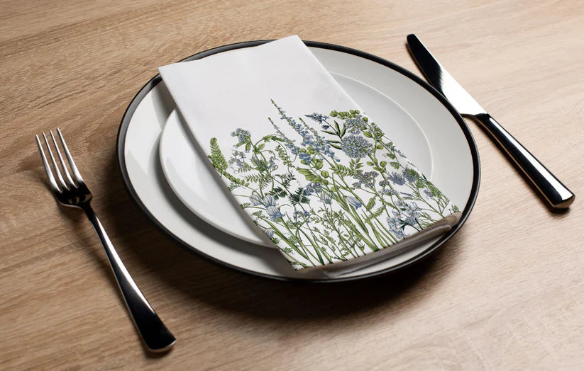 Premium Disposable Linen-Like Paper Guest Towels - 16 Pack, Blue Fields - Perfect for Parties, Weddings & Upscale Events