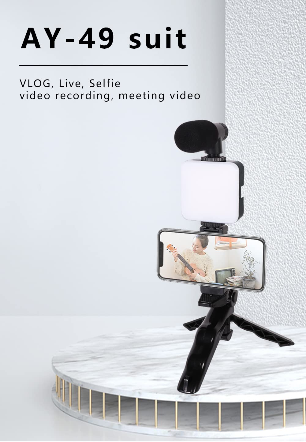 Samadex Vlogging Kit - Portable Microphone with LED Light & Stand for Smartphone Recording - Perfect for YouTube & TikTok Videos