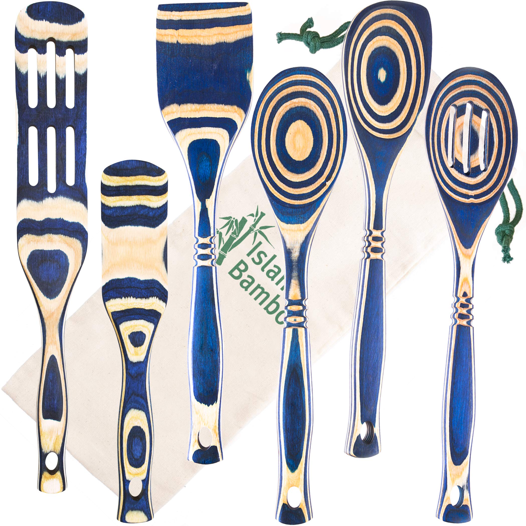Premium Pakkawood 6-Piece Utensil Set - Wooden Kitchen Spoons, Slotted Spoon, Corner Spoon, Spatula, 13