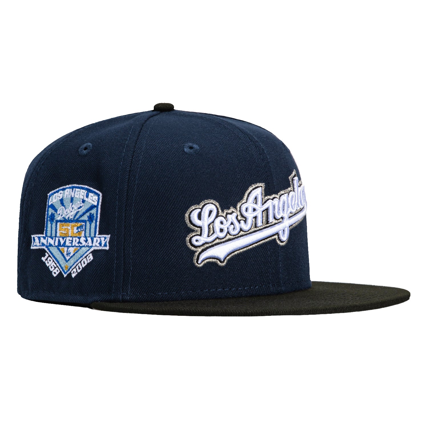 New Era 59Fifty Los Angeles Dodgers 50th Anniversary Patch Snapback Hat - Navy & Black Baseball Cap for Men & Women - Perfect for Games, Fan Gear & Streetwear Fashion