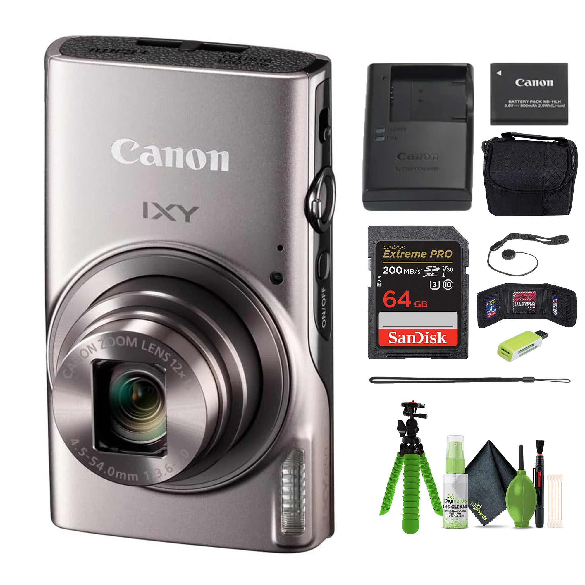 Canon PowerShot IXY 650 (ELPH 360 HS) 20.2MP Digital Camera with 12x Optical Zoom, 64GB SD Card, Camera Bag, Tripod & Accessories Kit - Perfect for Travel, Vlogging & Everyday Photography (Renewed)