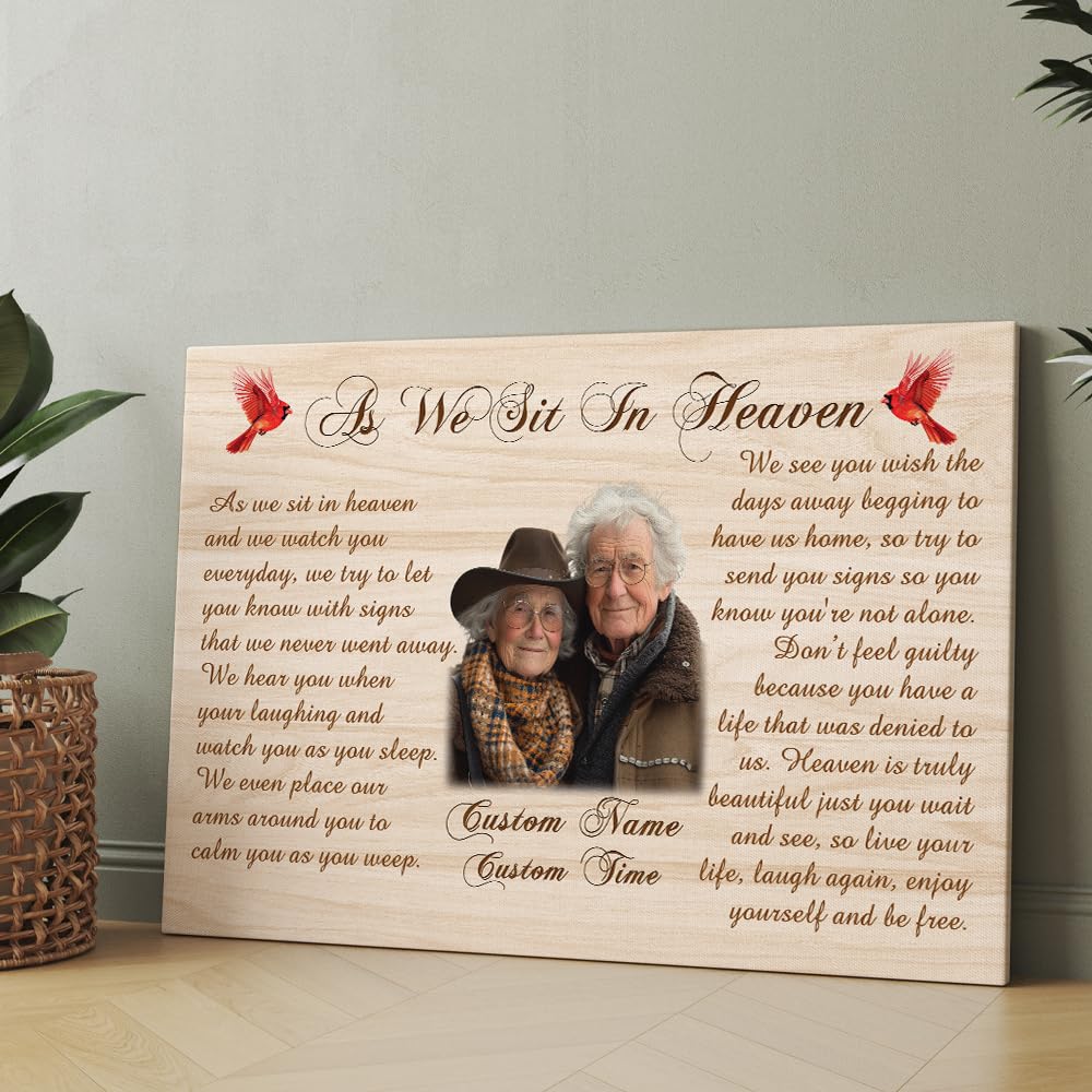 Heavenly Cardinal Memorial Canvas - Personalized Sympathy Gift for Parents in Heaven, 16x12 Inch Remembrance Art for Mom and Dad - Perfect for Home Decor, Wall Tribute & Comforting Bereavement Gift