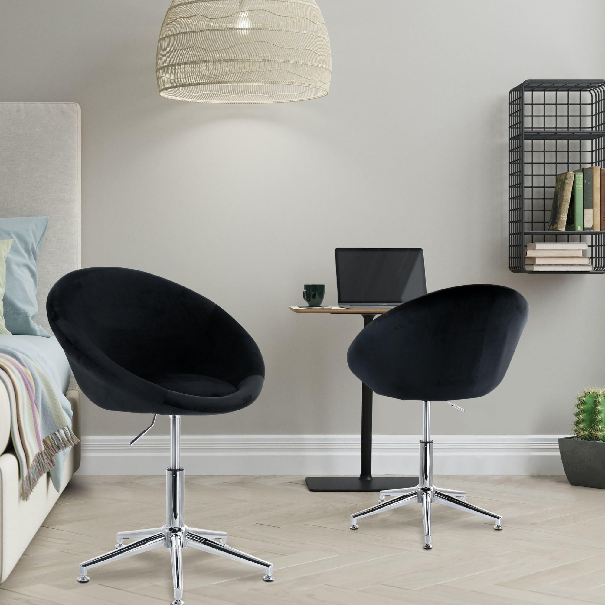 Elama BLK 360 Swivel Rolling Office Chair with Lumbar Support - Ergonomic Mesh Back & Adjustable Height - Black Executive Chair for Home & Office Workspace