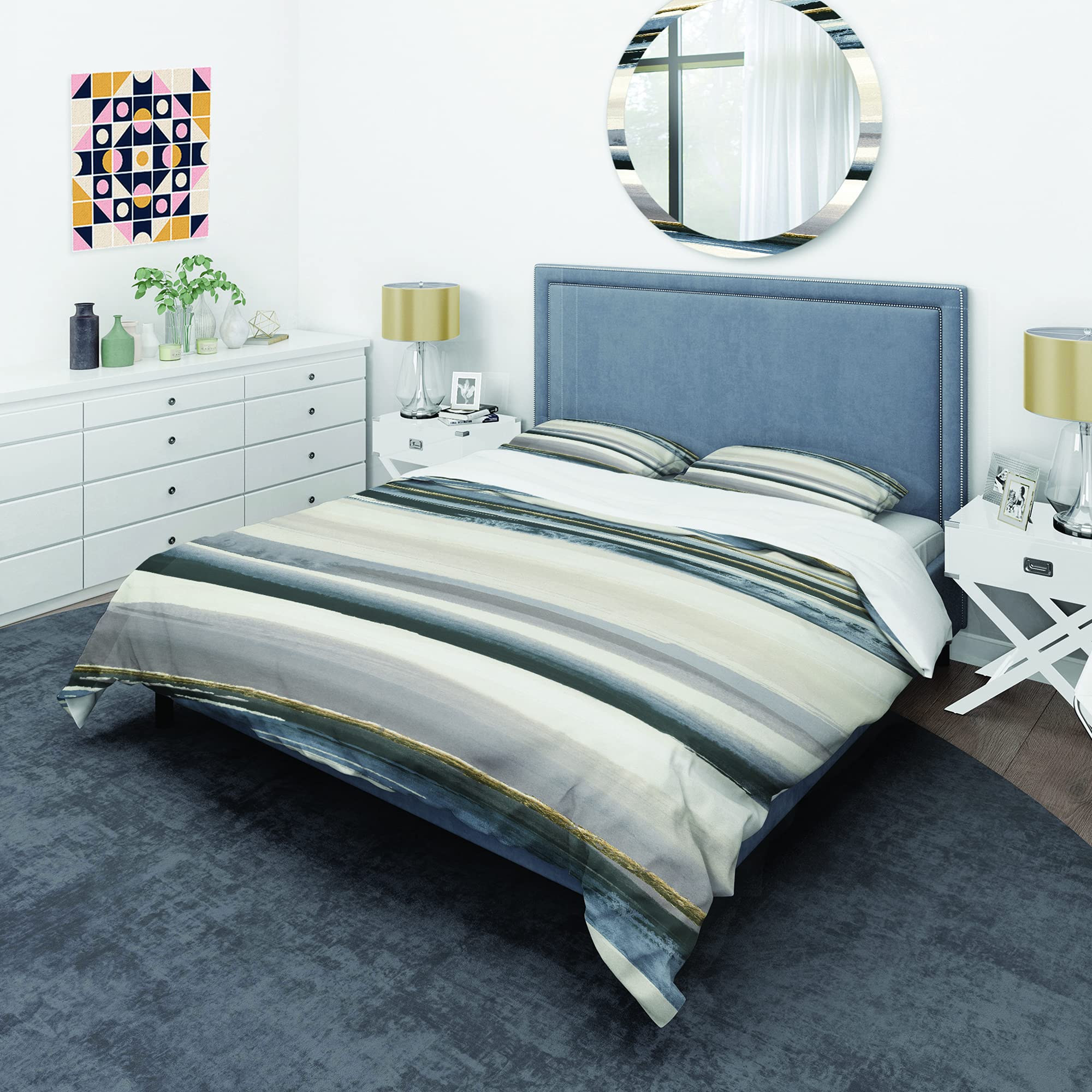 DesignQ Gold Watercolor Amethyst II Modern Duvet Cover Set - Queen Size Beige Abstract Bedding (3-Piece) | All-Season Luxury Bedding for Contemporary Bedrooms & Guest Rooms