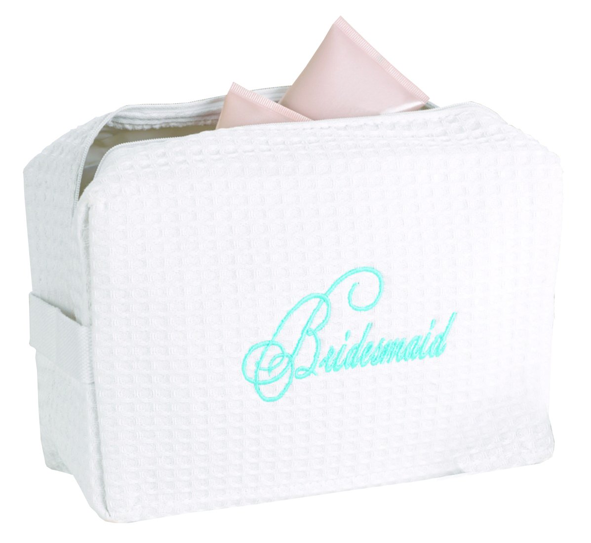 White Waffle Weave Cosmetic Bag for Wedding & Bridesmaid - Perfect for Bridal Party Gifts, Makeup Storage & Travel Essentials