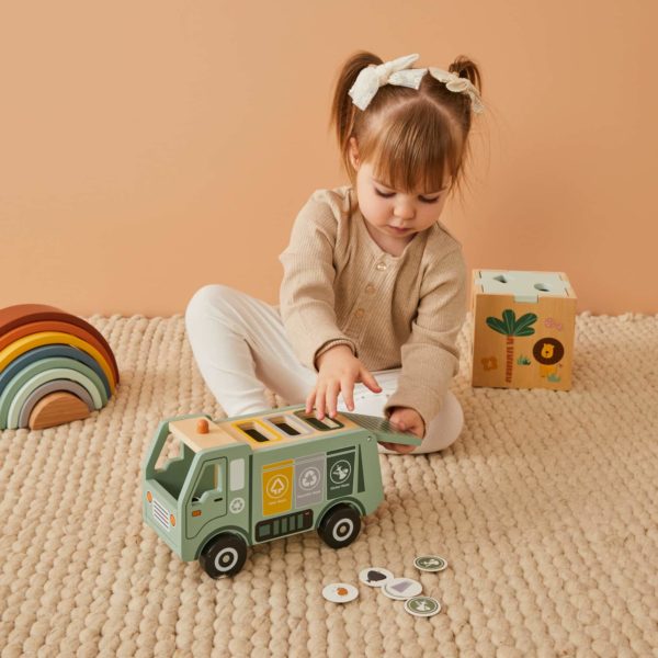 Wooden Garbage & Recycling Sorting Truck Toy - Eco-Friendly Educational Play Vehicle for Kids - Perfect for Pretend Play, Classroom Learning & Environmental Awareness Activities
