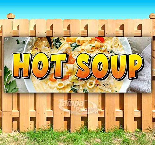 13 oz Hot Soup Banner - Heavy-Duty Vinyl with Metal Grommets | Single-Sided Non-Fabric Sign for Restaurants, Food Trucks & Catering Events