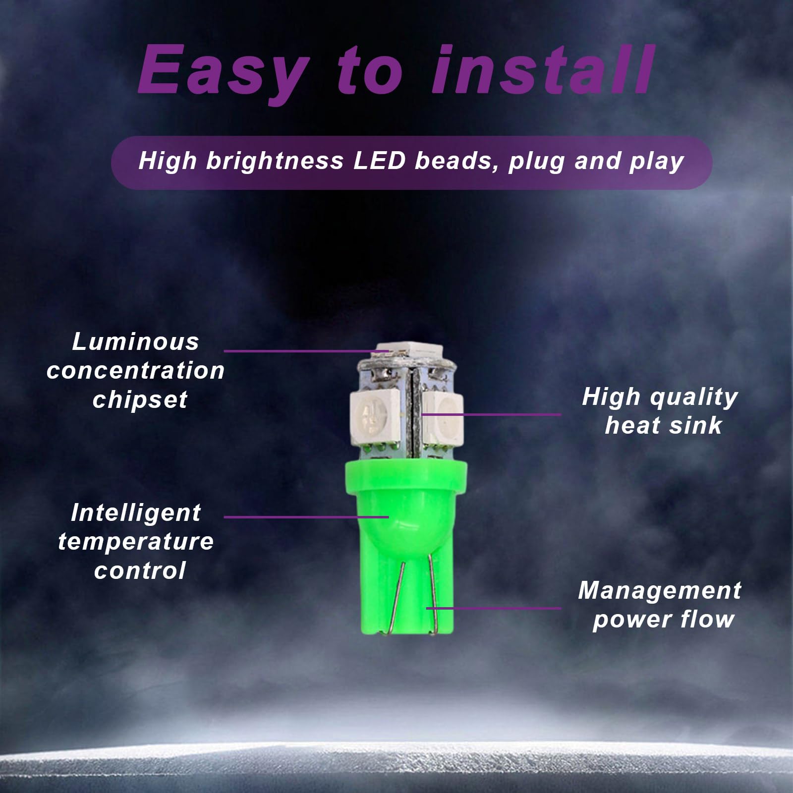 10 PCS Super Bright T10 5050 5SMD LED Car Interior Light Bulbs Kit - Green Automotive Replacement Bulbs for Dashboard, Dome, Map, Door, License Plate Lights | Perfect for Night Driving & Car Customization